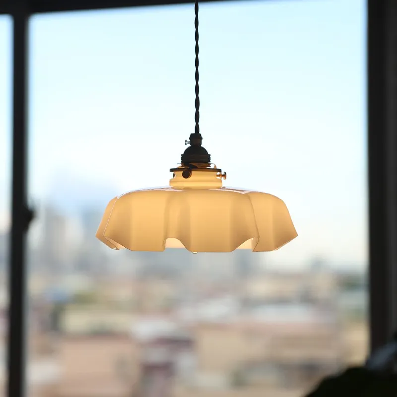 Retro Glazen Bloem Crème Hanglamp HL183