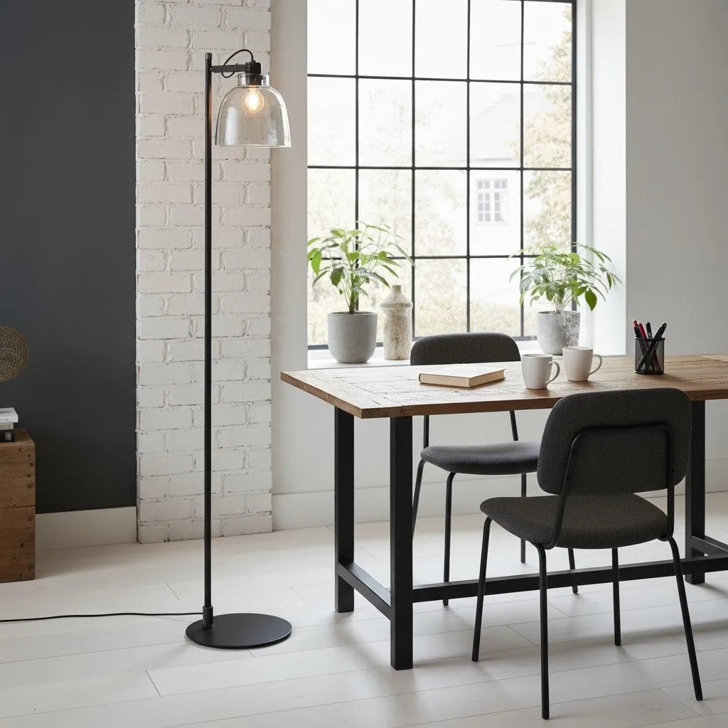 Readium industriële vloerlamp - Verstelbare glazen kop met metalen voet voor woonkamer en slaapkamer HL2063