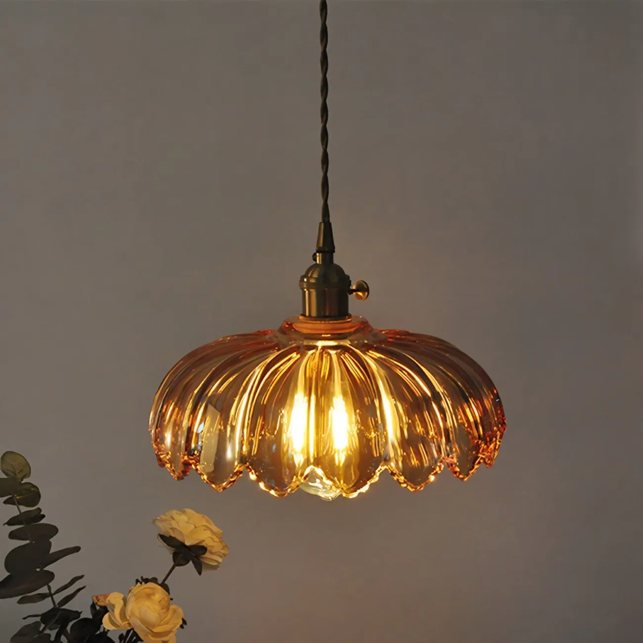 Vintage rustieke bloemblaadjesknoppen glazen hanglamp HL201