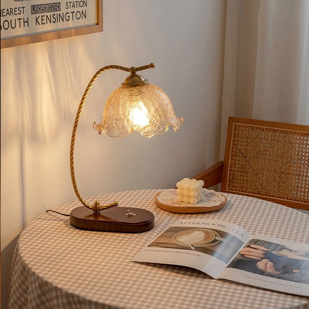 Mid Century Vintage Messing Glazen Bloem Tafellamp HL26
