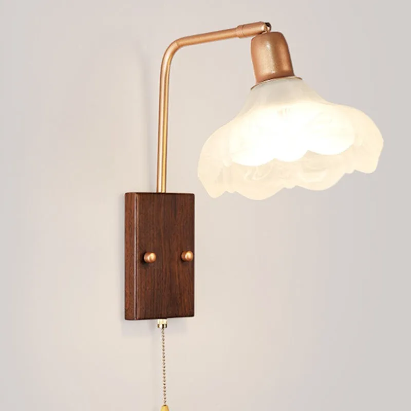 Franse ijzeren glazen bloemenwandlamp met zwenkarm en rits HL1087