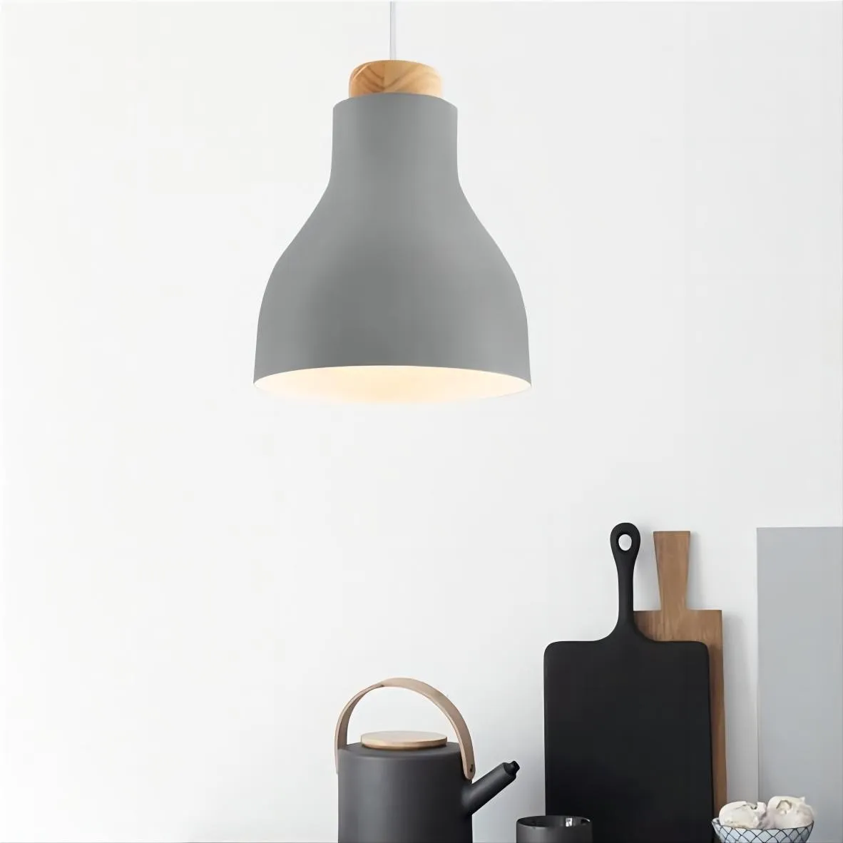Nordic cilinder hanglamp met houten kop HL197