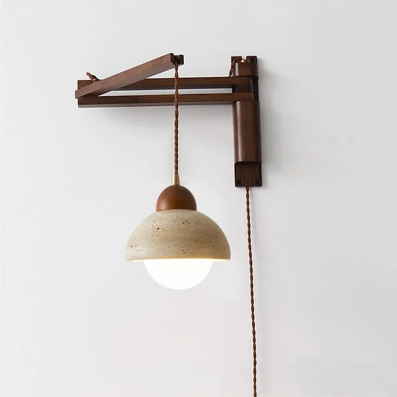 Traditionele Japanse houten travertijn bolvormige intrekbare opvouwbare wandlamp HL1111