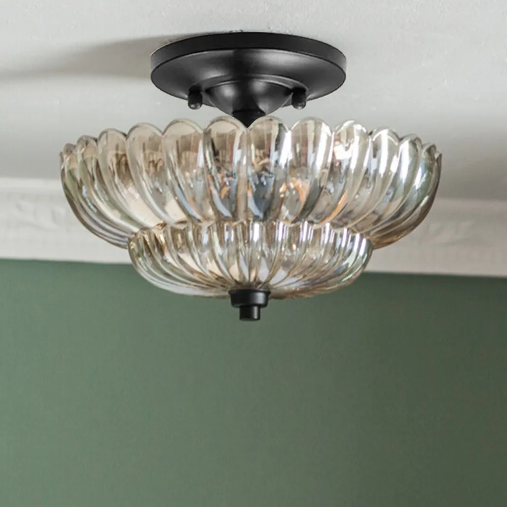 Semi-plafondlamp in parapluvorm, glazen lamp HL945