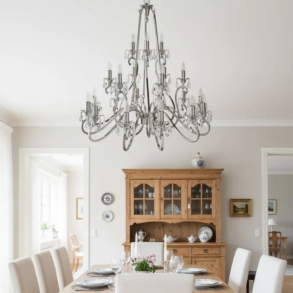 Talonis kristallen kroonluchter - traditionele kroonluchter in kaarsvorm, messing en nikkel, voor woonkamer en eetkamer HL2157