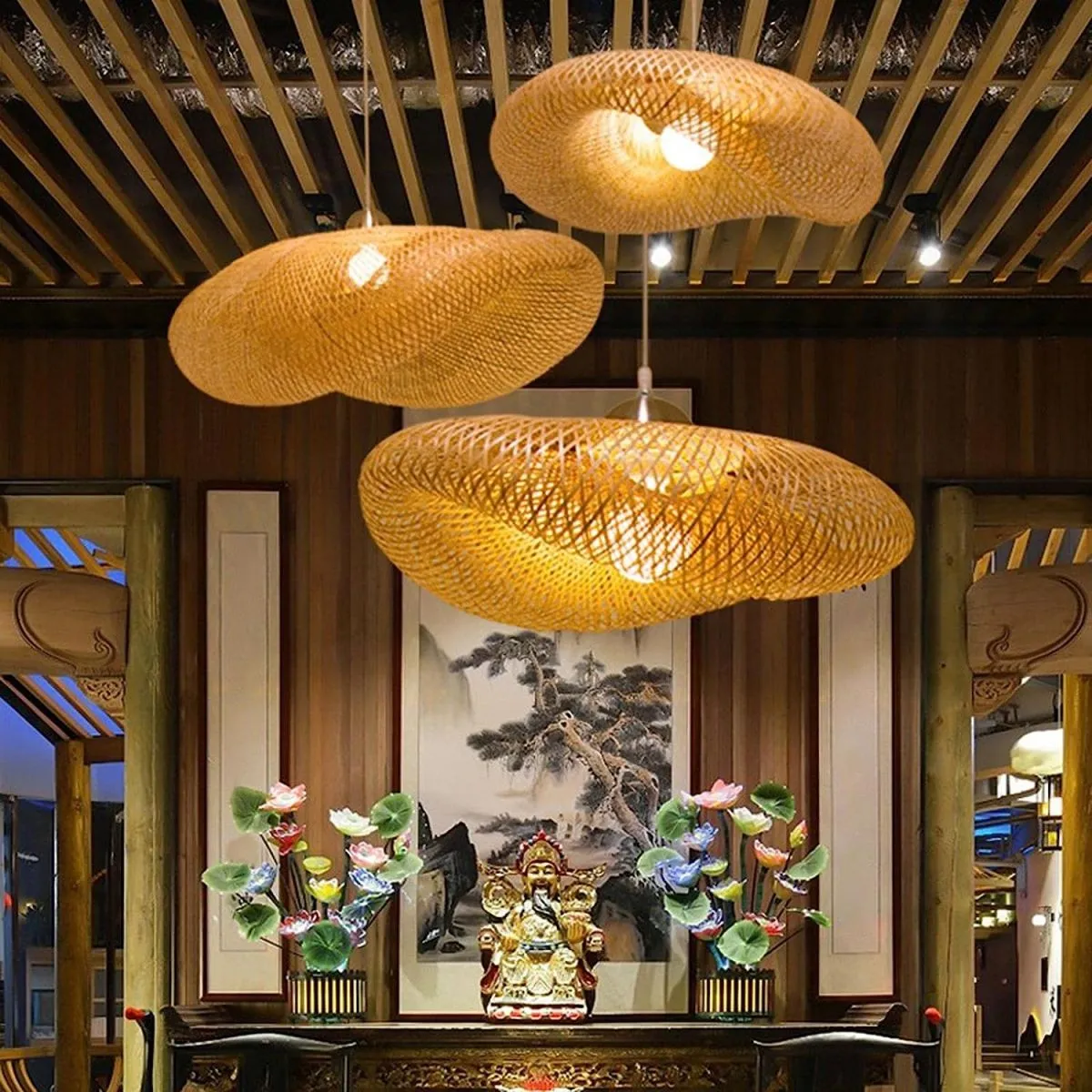 Rustieke bamboe rotan hanglamp voor woonkamer HL10
