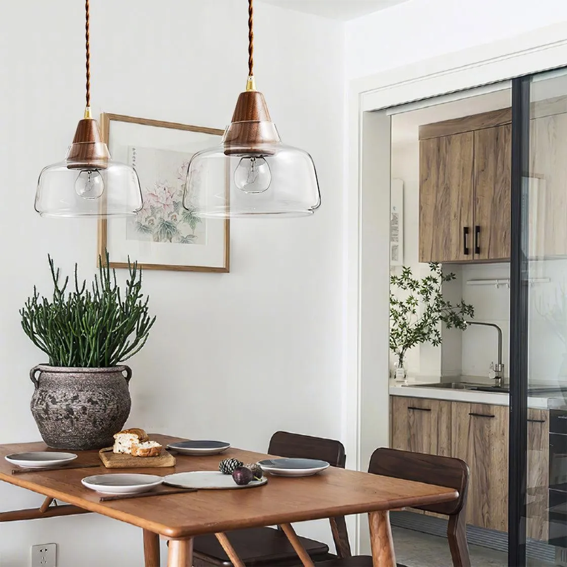 Hanglamp van notenhoutglas HL915